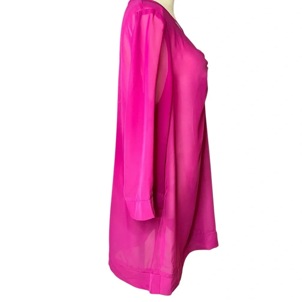 ~ CATALINA Women M 8/10Tunic Beaded Swimwear‎ Cover-up Pink Deep V Neck Bell